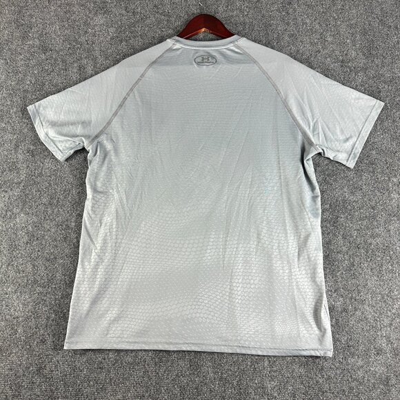 Under Armour Tee Shirt Mens Large Loose Fit Heat Gear Gray Logo Short Sleeve - Picture 7 of 8
